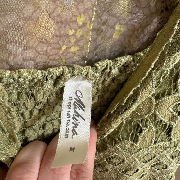 Mahina Hawaii Olive Green Crochet Top Boho Eyelet Maxi Dress Medium - Picture 7 of 9
